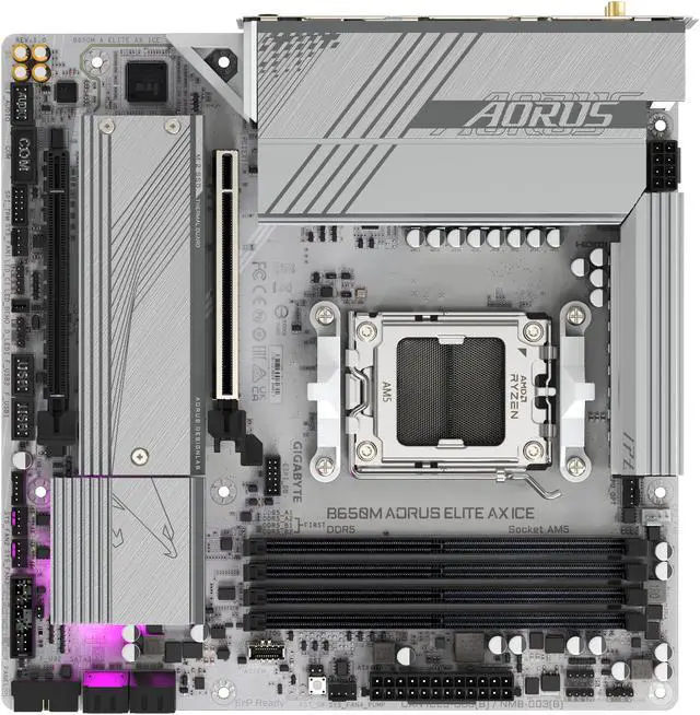Alt view image 5 of 6 - GIGABYTE B650M AORUS ELITE AX ICE AM5 LGA 1718 AMD B650 M-ATX Motherboard, DDR5, 2x M.2, PCIe 5.0, USB 3.2 Gen2X2 Type-C, 2.5GbE LAN, Q-Flash Plus, EZ-Latch