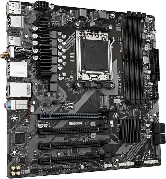 Alt view image 3 of 4 - GIGABYTE B650M C V3 (rev. 1.0) AM5 LGA 1718 AMD B650 M-ATX Motherboard, DDR5, PCIe 4.0 M.2, PCIe 4.0, USB 3.2 Gen1 Type-C, 1GbE LAN, Q-Flash Plus, EZ-Latch