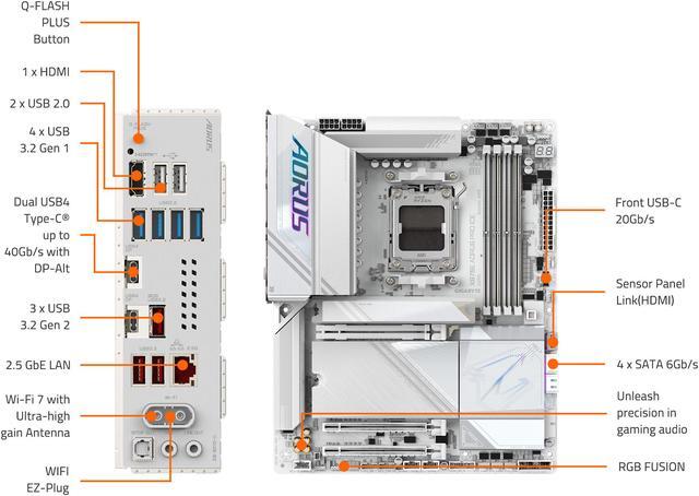 Alt view image 5 of 5 - GIGABYTE X870E AORUS PRO ICE AM5 LGA 1718, ATX, DDR5, 4x M.2, PCIe 5.0, USB4, Wi-Fi 7, 2.5GbE LAN, EZ-Latch, 5-Year Warranty
