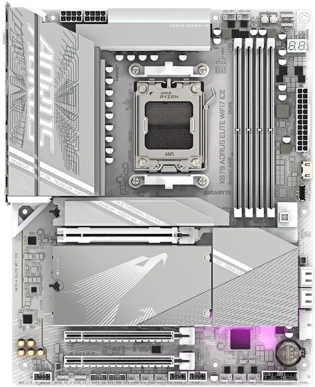 Alt view image 2 of 5 - GIGABYTE X870 AORUS ELITE WIFI7 ICE AM5 LGA 1718, ATX, DDR5, 4x M.2, PCIe 5.0, USB4, Wi-Fi 7, 2.5GbE LAN, EZ-Latch, 5-Year Warranty