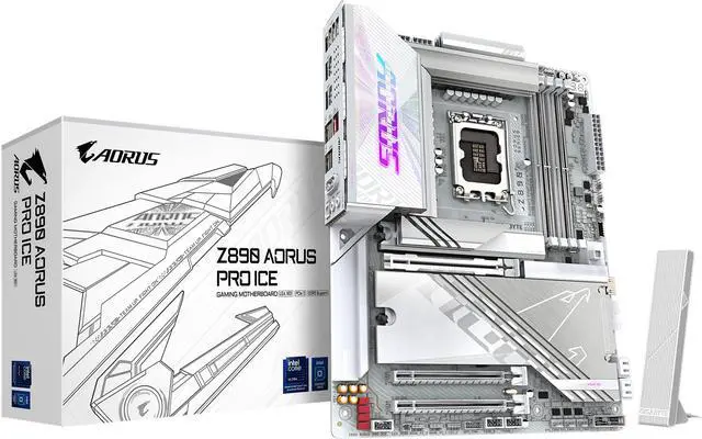 Main image of GIGABYTE Z890 AORUS PRO ICE Ultra Core (Series 2) LGA 1851, ATX, DDR5, 5x M.2, PCIe 5.0, Thunderbolt 4, WIFI7, 5GbE LAN, EZ-Latch