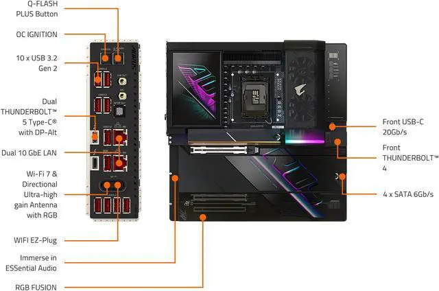 Alt view image 5 of 5 - GIGABYTE Z890 AORUS XTREME AI TOP Intel Core Ultra (Series 2) LGA 1851 Motherboard, E-ATX, DDR5, 4x M.2, PCIe 5.0, Thunderbolt 5, WIFI7, 10GbE LAN, EZ-Latch