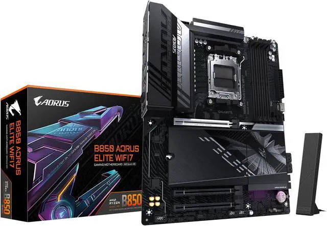 Main image of GIGABYTE B850 AORUS ELITE WIFI7 AMD AM5 LGA 1718 Motherboard, ATX, DDR5, 3x M.2, PCIe 5.0, USB-C, WIFI7, 2.5GbE LAN, EZ-Latch 5-Year Warranty