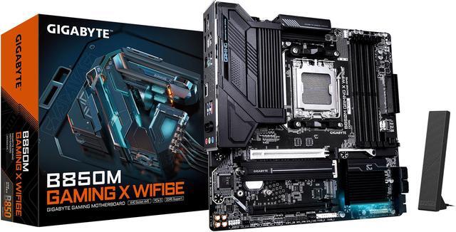 Main image of GIGABYTE B850M GAMING X WIFI6E AMD AM5 LGA 1718 Motherboard, mATX, DDR5, 2x M.2, PCIe 5.0, USB-C, WIFI6E, 2.5GbE LAN, EZ-Latch, 5-Year Warranty