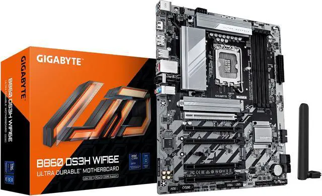 Main image of GIGABYTE B860 DS3H WIFI6E Intel Core Ultra (Series 2) LGA 1851 Motherboard, ATX, DDR5, 3x M.2, PCIe 5.0, USB-C, WIFI6E, 2.5GbE LAN, EZ-Latch