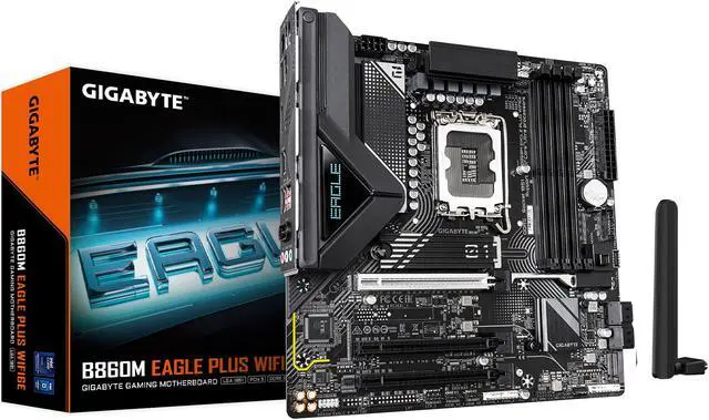 Main image of GIGABYTE B860M EAGLE PLUS WIFI6E Intel Core Ultra (Series 2) LGA 1851 Motherboard, mATX, DDR5, 2x M.2, PCIe 5.0, USB-C, WIFI6E, 2.5GbE LAN, EZ-Latch