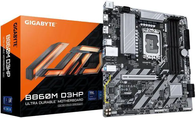 Main image of GIGABYTE B860M D3HP Intel Core Ultra (Series 2) LGA 1851 Motherboard, mATX, DDR5, 2x M.2, PCIe 5.0, USB-C, 1GbE LAN, EZ-Latch