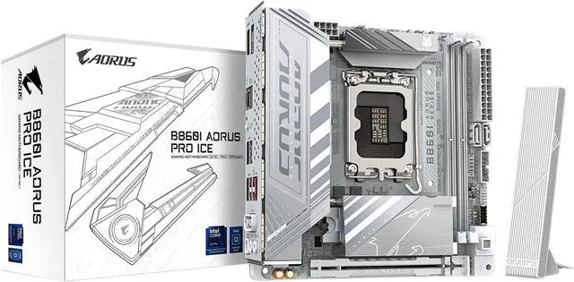 Main image of GIGABYTE B860I AORUS PRO ICE Intel Core Ultra (Series 2) LGA 1851 Motherboard, Mini-ITX, DDR5, 2x M.2, PCIe 5.0, Thunderbolt 4, WIFI7, 2.5GbE LAN, EZ-Latch