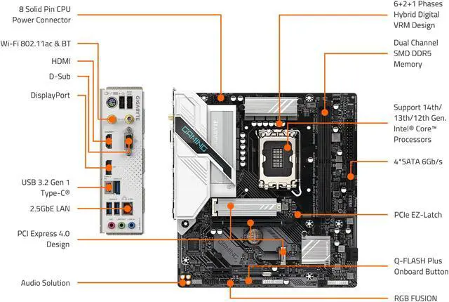 Alt view image 5 of 5 - GIGABYTE B760M GAMING PLUS WIFI LGA 1700 Intel B760 M-ATX Motherboard with DDR5, 2* M.2, PCIe 4.0, USB Type-C, WiFi 6, 2.5 GbE LAN, Q-Flash Plus, PCIe EZ-Latch