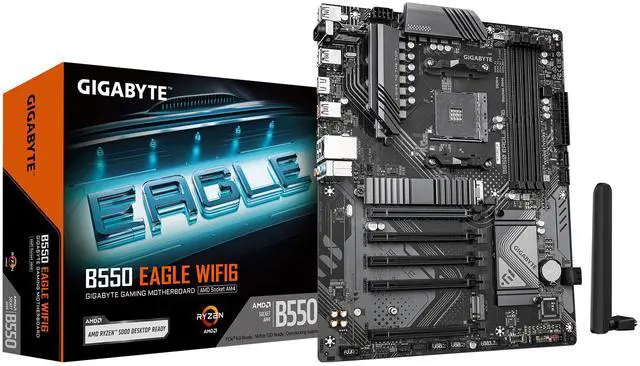 Main image of GIGABYTE B550 EAGLE WIFI6 Motherboard, Supports AMD AM4 Ryzen 5000 Processors, ATX, DDR4, 2x M.2, PCIe 4.0, WIFI6, 1GbE LAN, EZ-Latch
