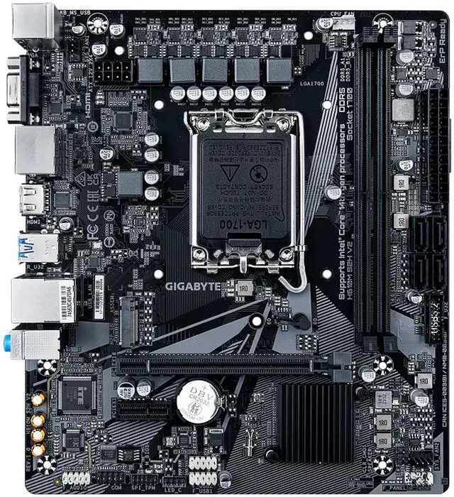 Alt view image 2 of 5 - GIGABYTE H610M S2H V2 Motherboard, Supports 14th/13th/12th Gen Intel Core Processors (LGA 1700), mATX, DDR5, 1x M.2, PCIe 4.0, USB-C, HDMI, 2x DisplayPort, D-Sub, 1GbE LAN
