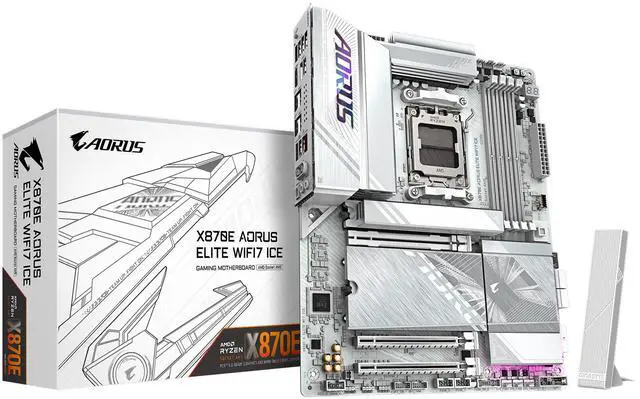 Main image of GIGABYTE X870E AORUS ELITE WIFI7 ICE AMD AM5 LGA 1718 Motherboard, ATX, DDR5, 4x M.2, PCIe 5.0, USB4, WIFI7, 2.5GbE LAN, EZ-Latch, 5-Year Warranty