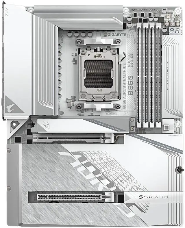 Alt view image 2 of 7 - GIGABYTE B850 AORUS STEALTH ICE AMD AM5 Motherboard, ATX, DDR5, 4x M.2, PCIe 5.0, USB-C, WIFI7, 5GbE LAN, EZ-Latch,