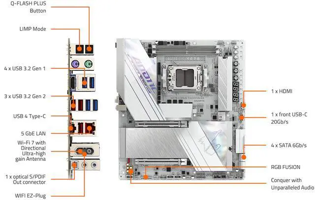 Alt view image 6 of 6 - GIGABYTE X870 AORUS TACHYON ICE AM5 AMD X870 Extended ATX AMD X870 Motherboard