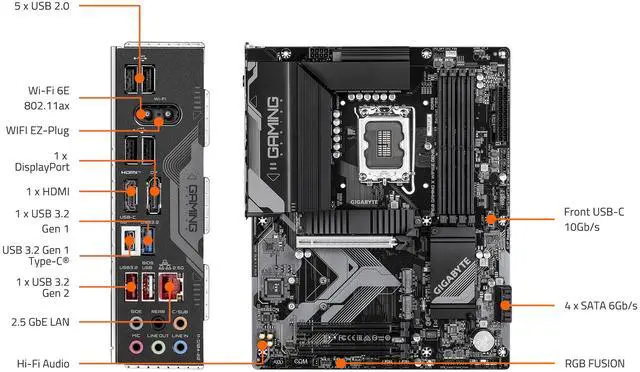 Alt view image 5 of 5 - GIGABYTE B760 GAMING X WIFI6E GEN5 LGA 1700 Intel B760 ATX Motherboard with DDR5, M.2, PCIe 5.0, USB 3.2 Gen 2 Type-C, Intel WIFI6E, 2.5GbE LAN, WIFI EZ-Plug, EZ-Latch