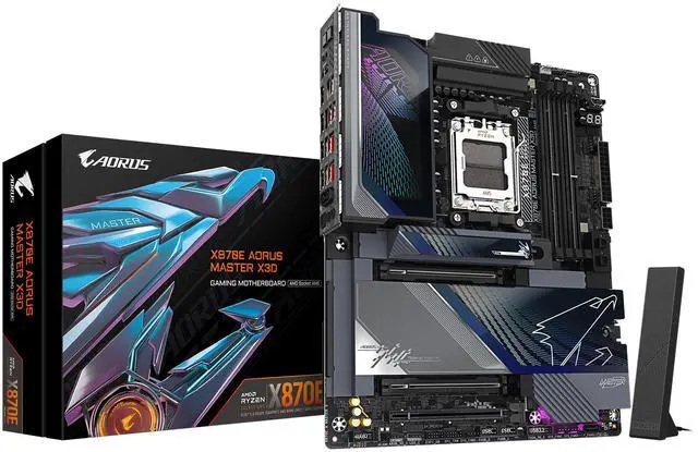 GIGABYTE X870E AORUS MASTER X3D AMD AM5 LGA 1718 ATX Motherboard, Supports AMD Ryzen 9000/8000/7000 Series Processors, DDR5, 18+2+2 Total Power Phase, 5x M.2, PCIe 5.0, USB4 Type-C, WIFI7, 10GbE, PCIe