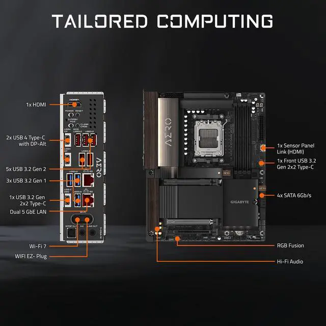Alt view image 4 of 11 - GIGABYTE X870E AERO X3D DARK WOOD AMD AM5 ATX Motherboard, Support Ryzen 9000/8000/7000 Series, DDR5, 16+2+2 Power Phase, 4x M.2, PCIe 5.0, USB4, WIFI7, Dual 5GbE, EZ-Latch, 5-Year Warranty