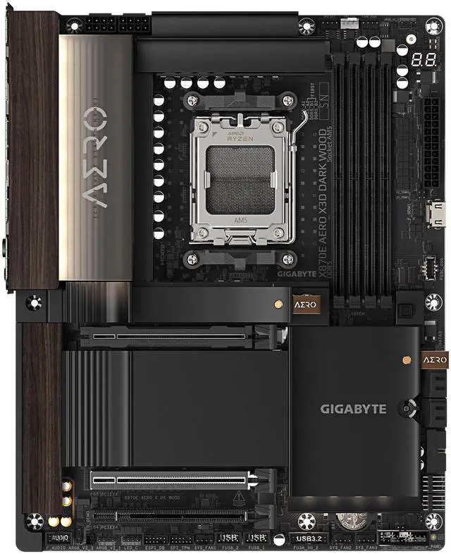 Alt view image 5 of 11 - GIGABYTE X870E AERO X3D DARK WOOD AMD AM5 ATX Motherboard, Support Ryzen 9000/8000/7000 Series, DDR5, 16+2+2 Power Phase, 4x M.2, PCIe 5.0, USB4, WIFI7, Dual 5GbE, EZ-Latch, 5-Year Warranty