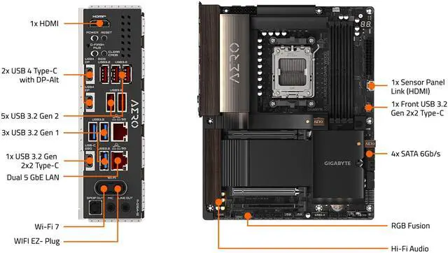 Alt view image 11 of 11 - GIGABYTE X870E AERO X3D DARK WOOD AMD AM5 ATX Motherboard, Support Ryzen 9000/8000/7000 Series, DDR5, 16+2+2 Power Phase, 4x M.2, PCIe 5.0, USB4, WIFI7, Dual 5GbE, EZ-Latch, 5-Year Warranty