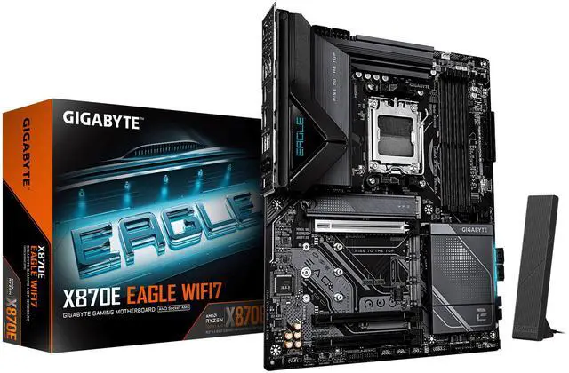Main image of GIGABYTE X870E EAGLE WIFI7 AMD AM5 LGA 1718 Motherboard, ATX, DDR5, 4x M.2, PCIe 5.0, USB4, WIFI7, 5GbE LAN, EZ-Latch, 5-Year Warranty