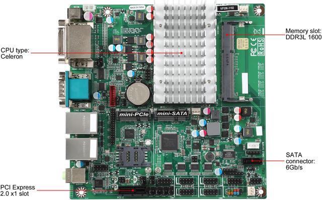 Alt view image 4 of 5 - JetWay JNF596-3160 Fanless Intel Celeron N3160 SoC, HDMI + DVI + LVDS, mSATA + SATA3, Mini-ITX MB