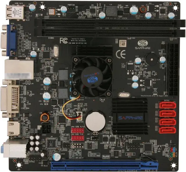 Alt view image 3 of 5 - SAPPHIRE Pure White Fusion E350 AMD E-350 APU (1.6GHz, Dual-Core) AMD Hudson M1 Mini ITX Motherboard / CPU Combo