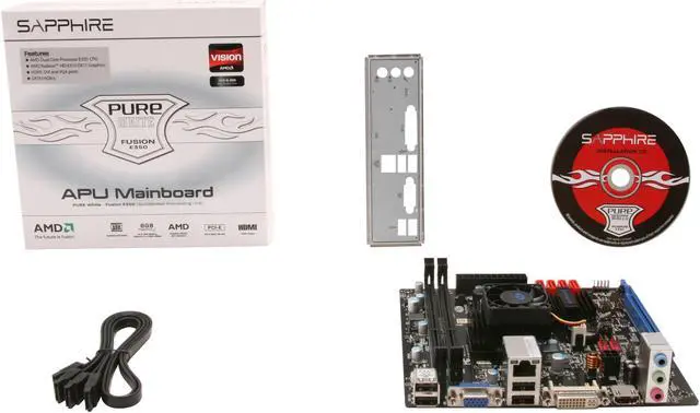 Alt view image 5 of 5 - SAPPHIRE Pure White Fusion E350 AMD E-350 APU (1.6GHz, Dual-Core) AMD Hudson M1 Mini ITX Motherboard / CPU Combo