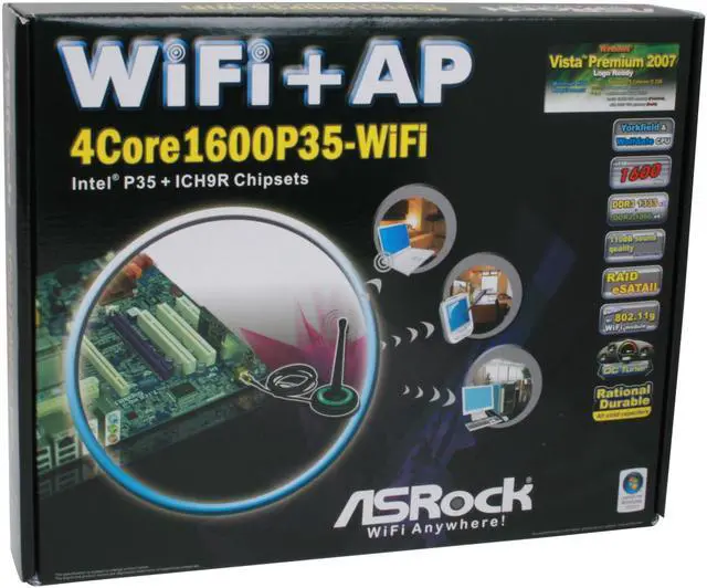 Alt view image 7 of 7 - ASRock 4Core1600P35-WiFi LGA 775 Intel P35 ATX Intel Motherboard