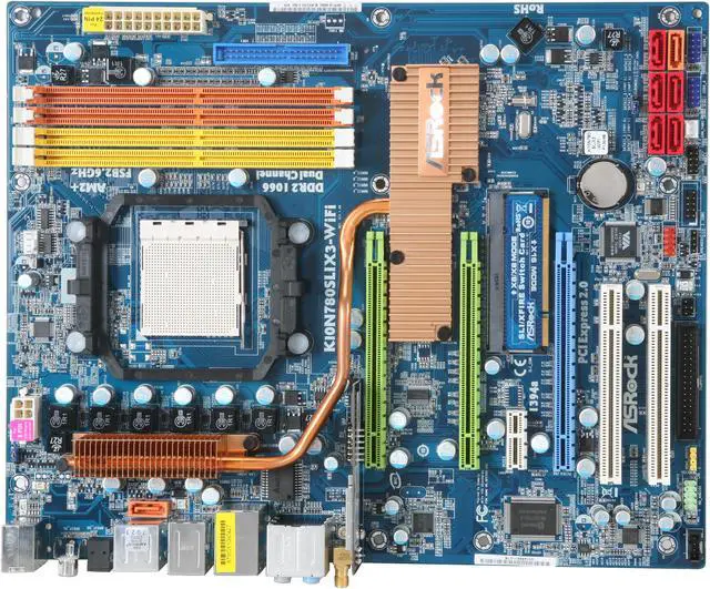 Alt view image 3 of 5 - ASRock K10N780SLIX3-WiFi AM2+/AM2 NVIDIA nForce 780a SLI ATX AMD Motherboard