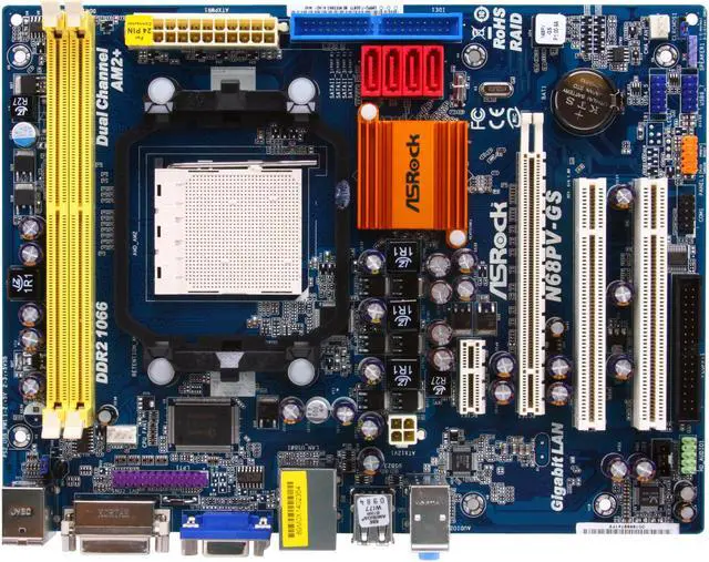 Alt view image 3 of 7 - ASRock N68PV-GS AM2+/AM2 NVIDIA GeForce 7050 Micro ATX AMD Motherboard