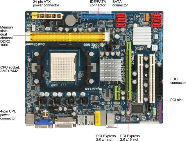 Alt view image 3 of 5 - ASRock A780LM AM2+/AM2 AMD RS780L (760G) Micro ATX AMD Motherboard