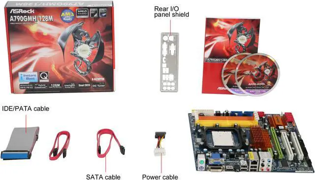 Alt view image 5 of 5 - ASRock A790GMH/128M AM3/AM2+/AM2 AMD 790GX HDMI Micro ATX AMD Motherboard