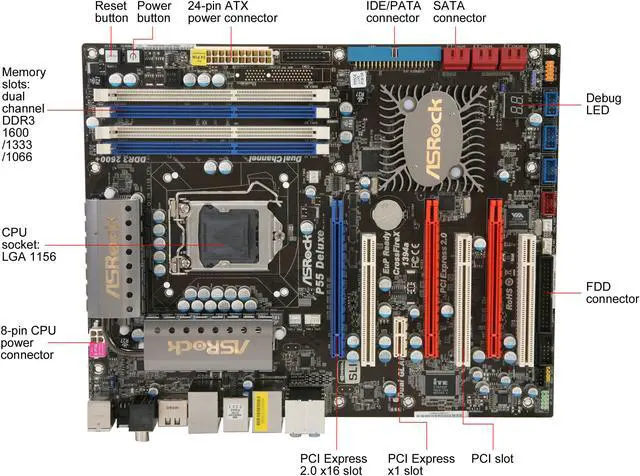 Alt view image 9 of 11 - ASRock P55 Deluxe LGA 1156 Intel P55 ATX Intel Motherboard