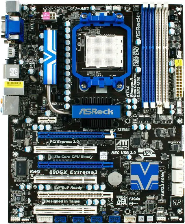 Alt view image 3 of 5 - ASRock 890GX Extreme3 AM3 AMD 890GX USB 3.0 HDMI ATX AMD Motherboard