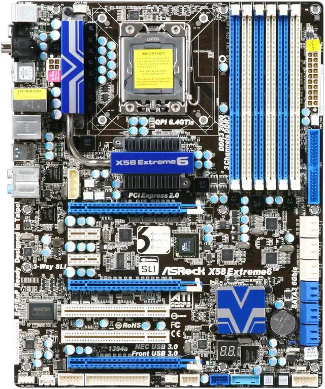 Alt view image 3 of 5 - ASRock X58 EXTREME6 LGA 1366 Intel X58 USB 3.0 ATX Intel Motherboard