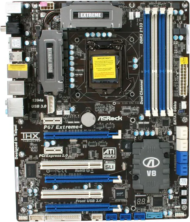Alt view image 3 of 5 - ASRock P67 Extreme4 LGA 1155 Intel P67 USB 3.0 ATX Intel Motherboard