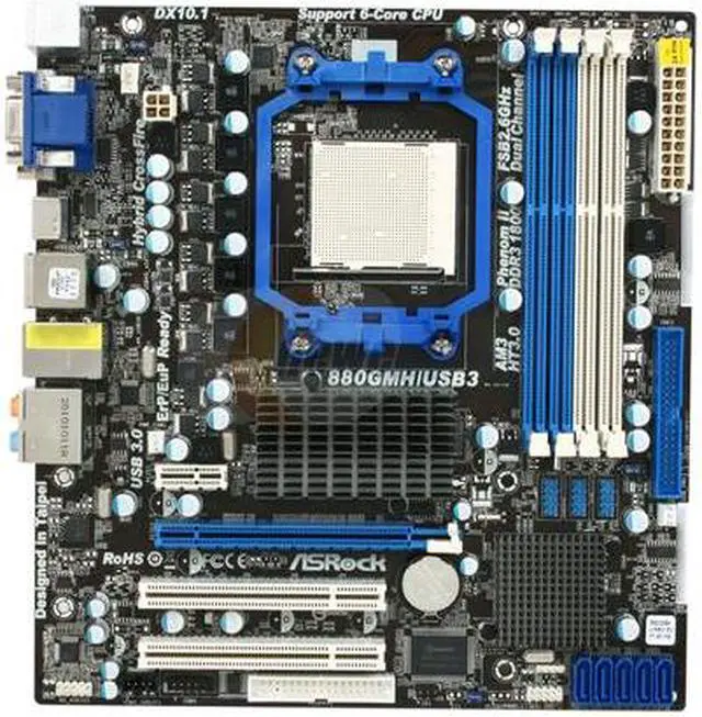 Alt view image 3 of 4 - ASRock 880GMH/USB3 R2.0 AM3 AMD 880G USB 3.0 HDMI Micro ATX AMD Motherboard