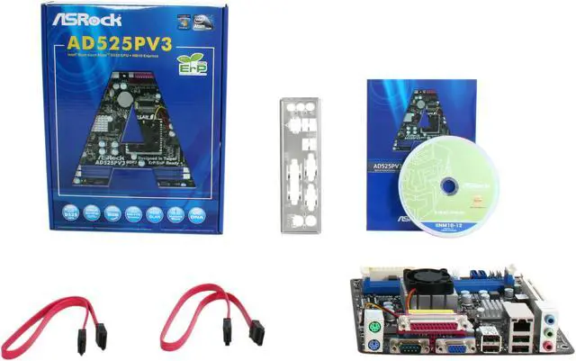 Alt view image 5 of 5 - ASRock AD525PV3 Intel Atom D525 (1.8 GHz, Dual-Core) Intel NM10 Mini ITX Motherboard / CPU Combo