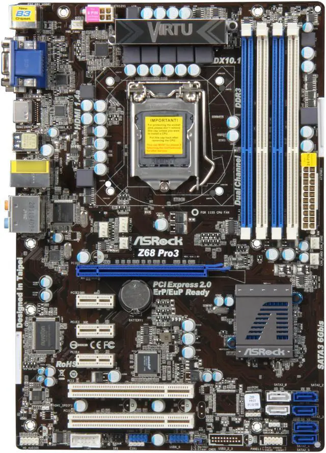Alt view image 3 of 5 - ASRock Z68 PRO3 LGA 1155 Intel Z68 HDMI USB 3.0 ATX Intel Motherboard