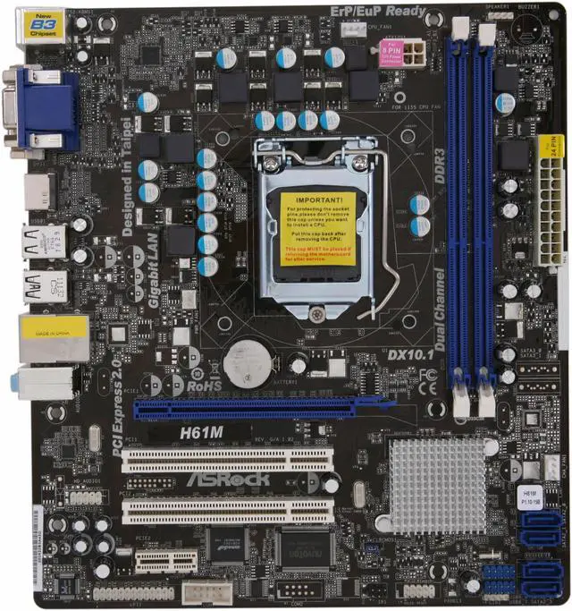 Alt view image 3 of 5 - ASRock H61M LGA 1155 Intel H61 HDMI Micro ATX Intel Motherboard