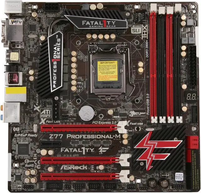 Alt view image 3 of 5 - ASRock Fatal1ty Z77 Professional-M LGA 1155 Intel Z77 HDMI USB 3.0 Micro ATX Intel Motherboard