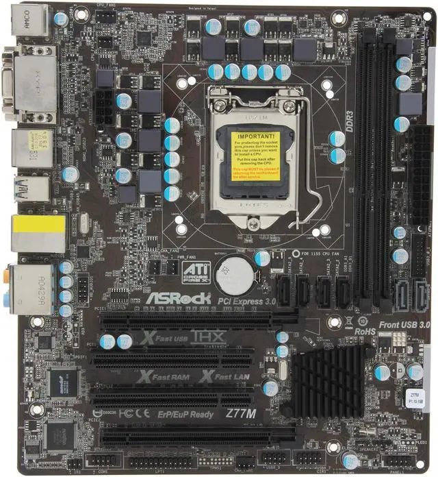 Alt view image 3 of 5 - ASRock Z77M LGA 1155 Intel Z77 HDMI USB 3.0 Micro ATX Intel Motherboard