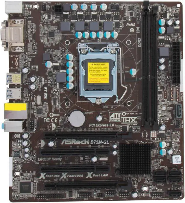 Alt view image 3 of 5 - ASRock B75M-GL LGA 1155 Intel B75 USB 3.0 Micro ATX Intel Motherboard