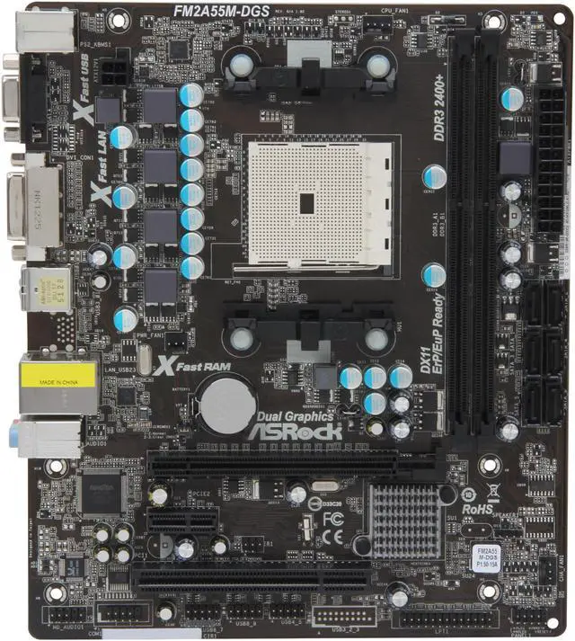 Alt view image 3 of 5 - ASRock FM2A55M-DGS FM2 AMD A55 (Hudson D2) Micro ATX AMD Motherboard