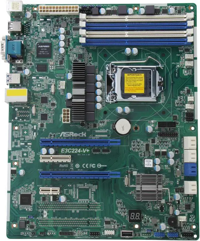 Alt view image 3 of 5 - ASRock E3C224-V+ ATX Server Motherboard LGA 1150 Intel C224 DDR3 1600/1333
