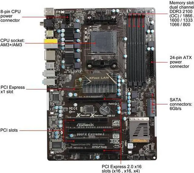 Alt view image 3 of 4 - ASRock 990FX Extreme3 AM3+ AMD 990FX USB 3.0 ATX AMD Motherboard with UEFI BIOS