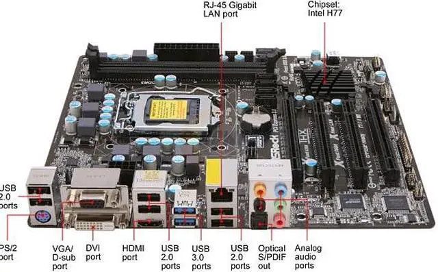 Alt view image 2 of 4 - ASRock H77M LGA 1155 Intel H77 HDMI USB 3.0 Micro ATX Intel Motherboard