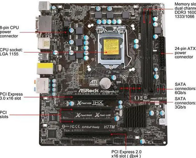 Alt view image 3 of 4 - ASRock H77M LGA 1155 Intel H77 HDMI USB 3.0 Micro ATX Intel Motherboard