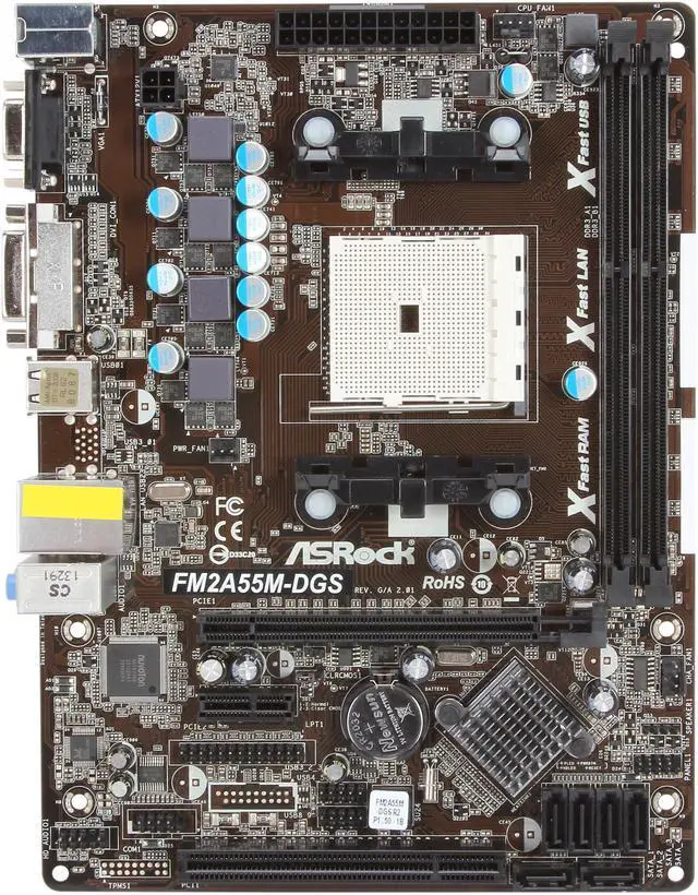 Alt view image 3 of 5 - ASRock FM2A55M-DGS R2.0 FM2 AMD A55 (Hudson D2) Micro ATX AMD Motherboard