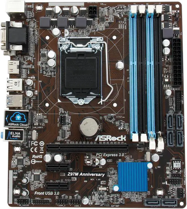 Alt view image 3 of 5 - ASRock Z97M Anniversary LGA 1150 Intel Z97 HDMI USB 3.0 Micro ATX Intel Motherboard